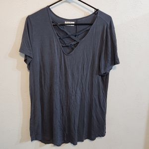 Maurices 24/7 Criss-cross Front Dusty Blue Tshirt